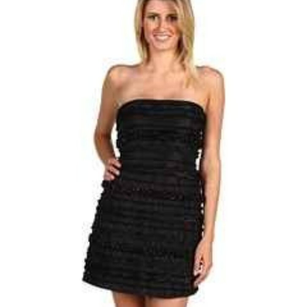 Laundry by Shelli Segal Black Ruffle Textured Strapless Mini Dress 6 - Picture 2 of 8